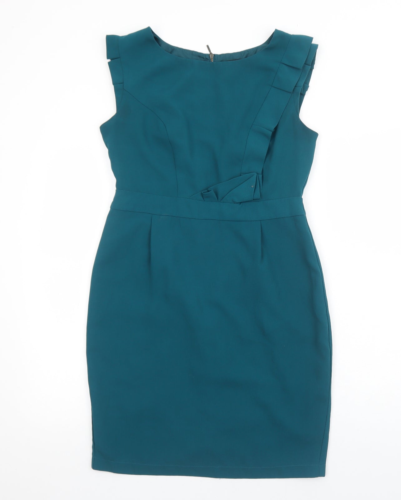 Marks and Spencer Womens Green Polyester Pencil Dress Size 12 Boat Neck Zip