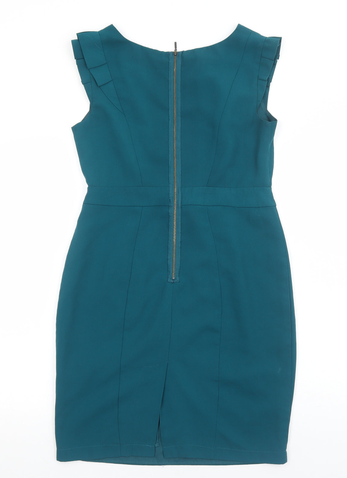 Marks and Spencer Womens Green Polyester Pencil Dress Size 12 Boat Neck Zip