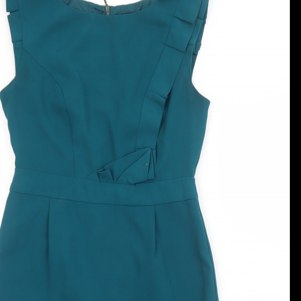 Marks and Spencer Womens Green Polyester Pencil Dress Size 12 Boat Neck Zip