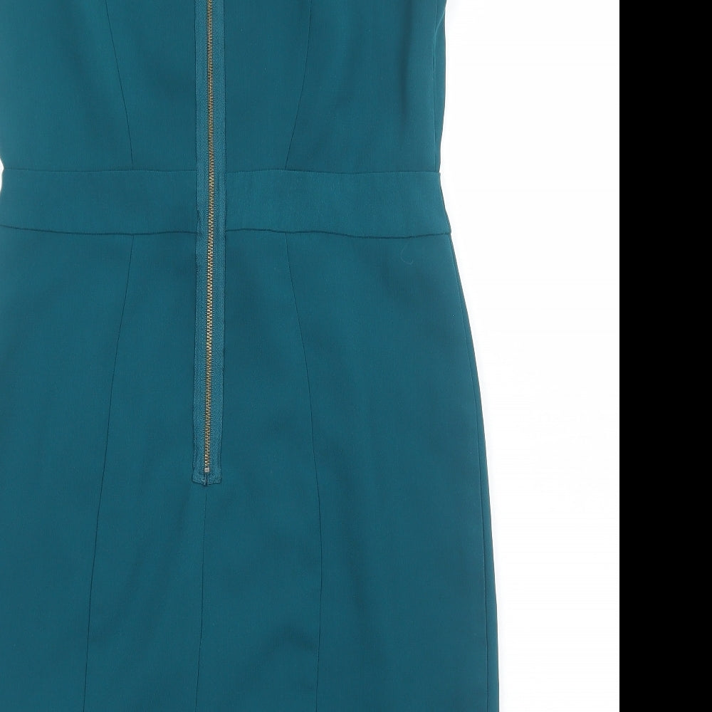 Marks and Spencer Womens Green Polyester Pencil Dress Size 12 Boat Neck Zip