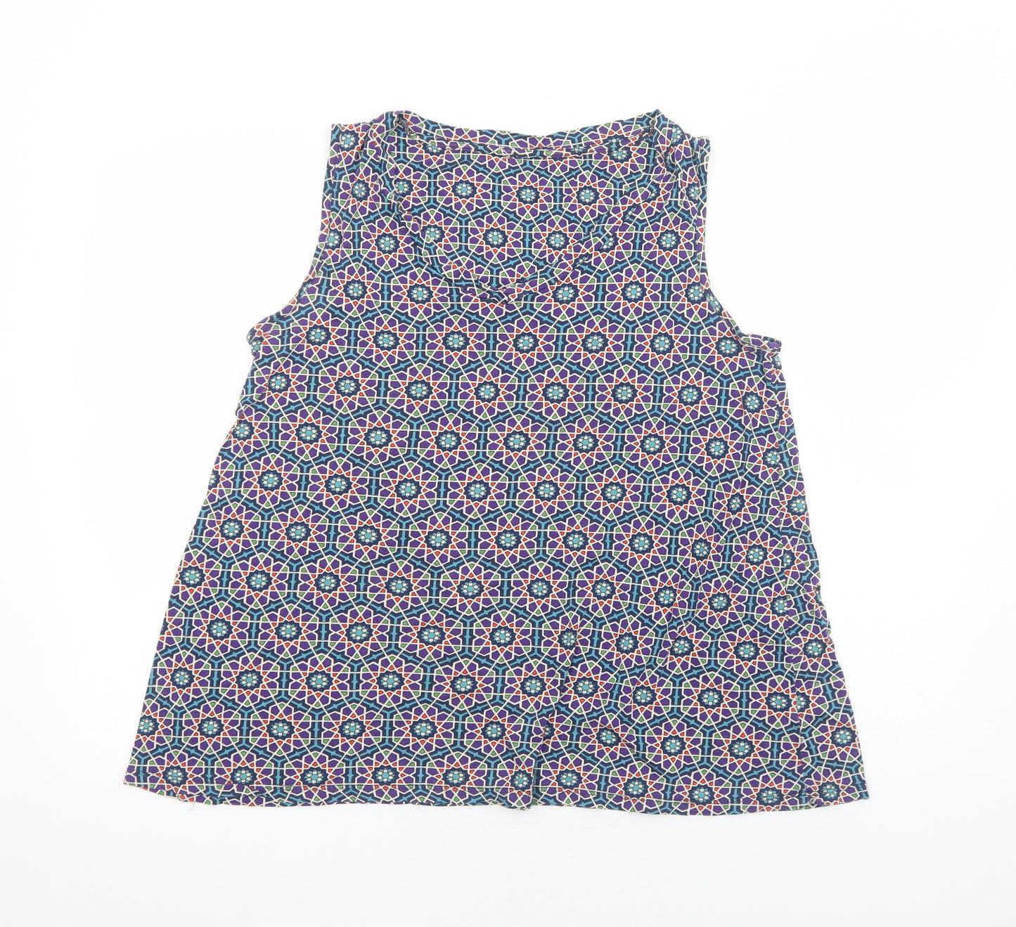 TU Womens Purple Geometric Viscose Basic Tank Size 14 Scoop Neck