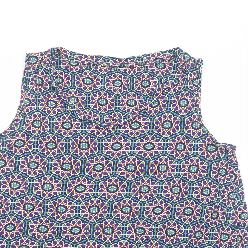 TU Womens Purple Geometric Viscose Basic Tank Size 14 Scoop Neck