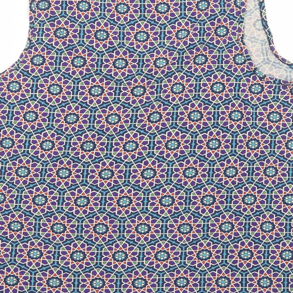 TU Womens Purple Geometric Viscose Basic Tank Size 14 Scoop Neck