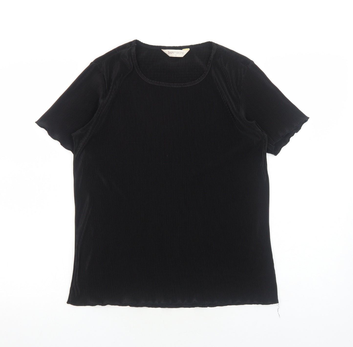 Bonmarché Womens Black Polyester Basic T-Shirt Size 12 Round Neck - Plisse