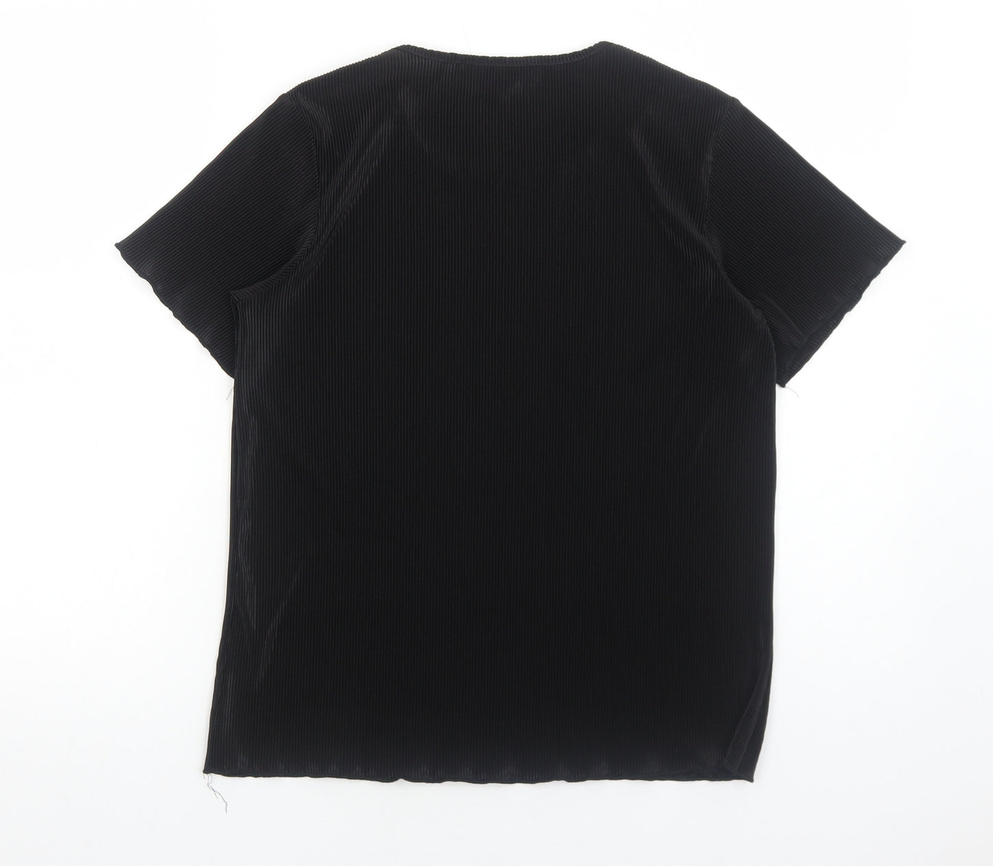Bonmarché Womens Black Polyester Basic T-Shirt Size 12 Round Neck - Plisse