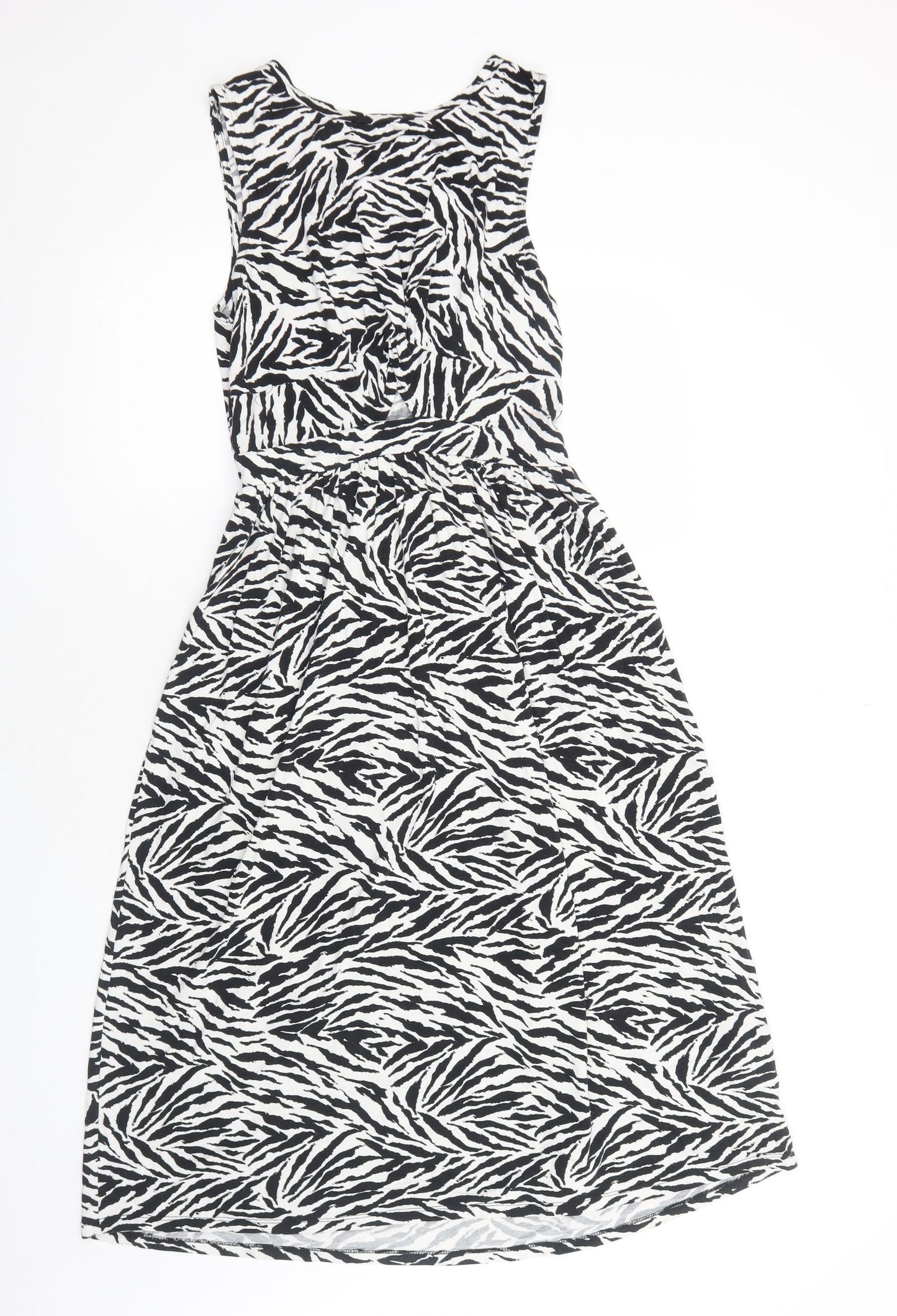 Warehouse Womens White Animal Print Viscose A-Line Size 10 Boat Neck Pullover