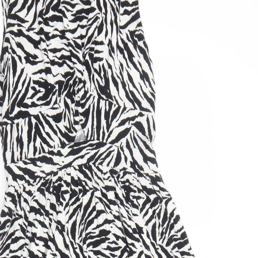 Warehouse Womens White Animal Print Viscose A-Line Size 10 Boat Neck Pullover