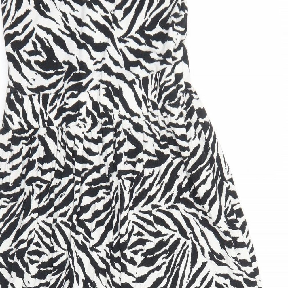 Warehouse Womens White Animal Print Viscose A-Line Size 10 Boat Neck Pullover