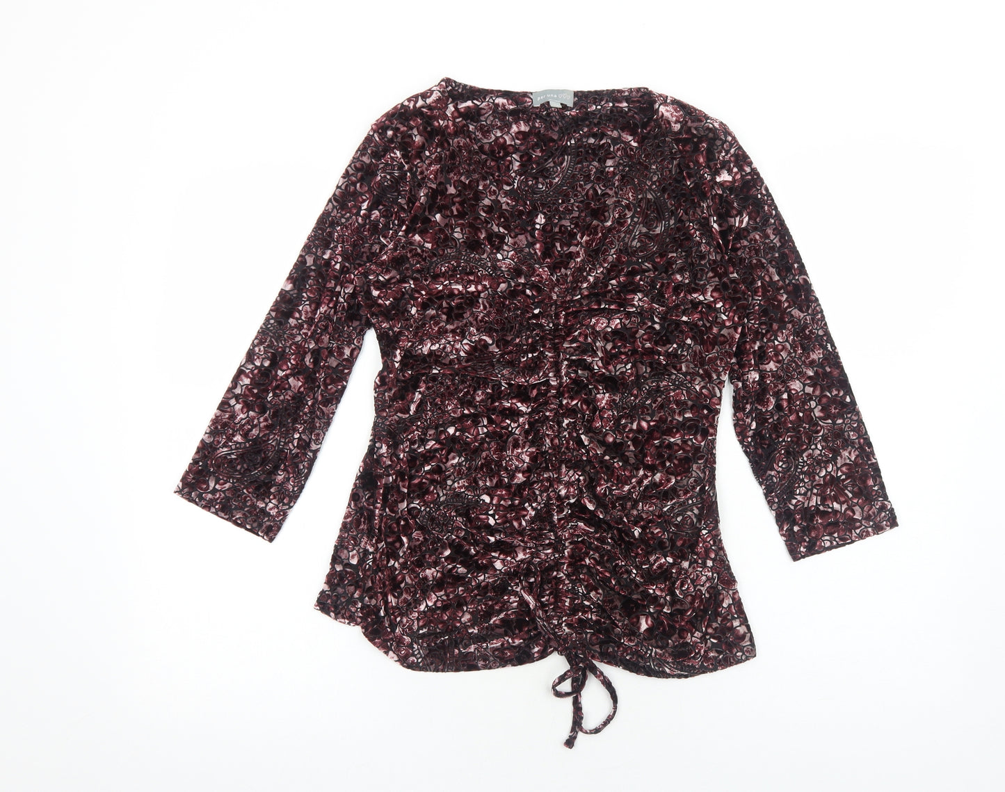 Per Una Womens Purple Paisley Polyester Basic Blouse Size 14 V-Neck - Ruched Detail