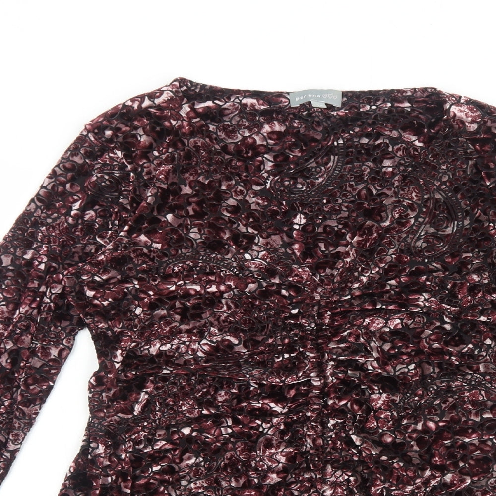 Per Una Womens Purple Paisley Polyester Basic Blouse Size 14 V-Neck - Ruched Detail