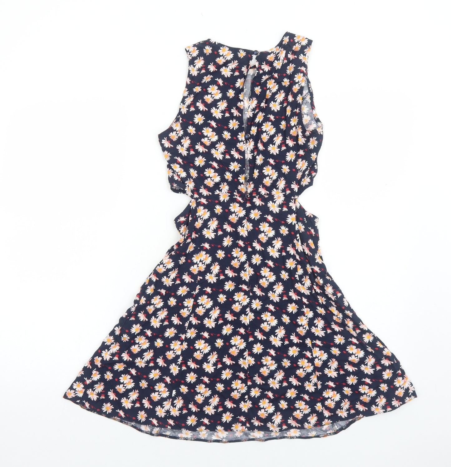 Miss Selfridge Womens Blue Floral Viscose Fit & Flare Size 6 Boat Neck Button