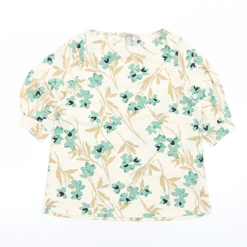 H&M Womens Ivory Floral Polyester Basic Blouse Size S Boat Neck