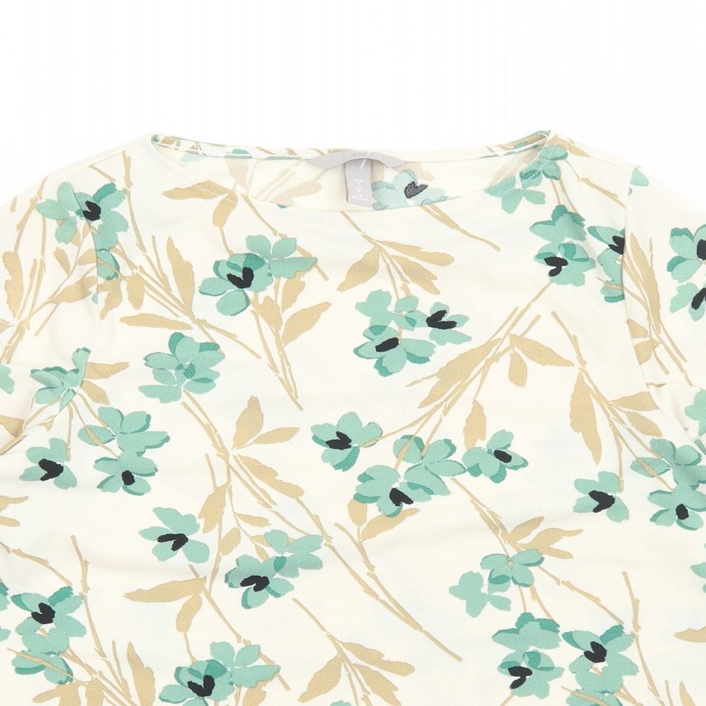 H&M Womens Ivory Floral Polyester Basic Blouse Size S Boat Neck
