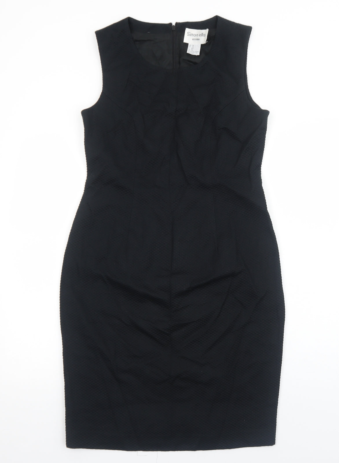 Simon Ellis Womens Black Polyester Shift Size 14 Scoop Neck Zip