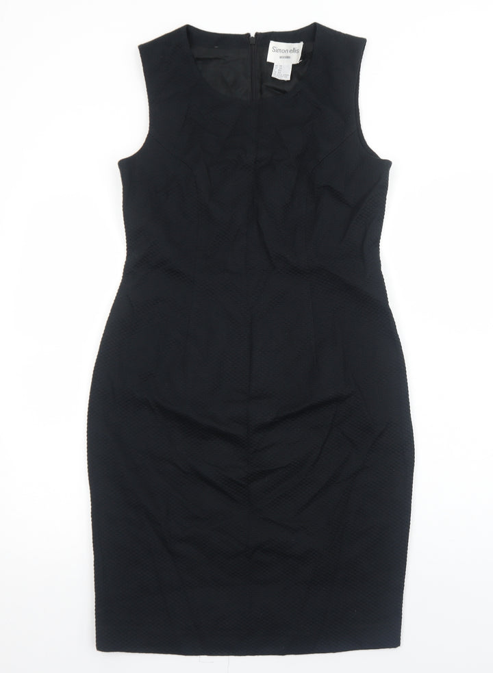 Simon Ellis Womens Black Polyester Shift Size 14 Scoop Neck Zip