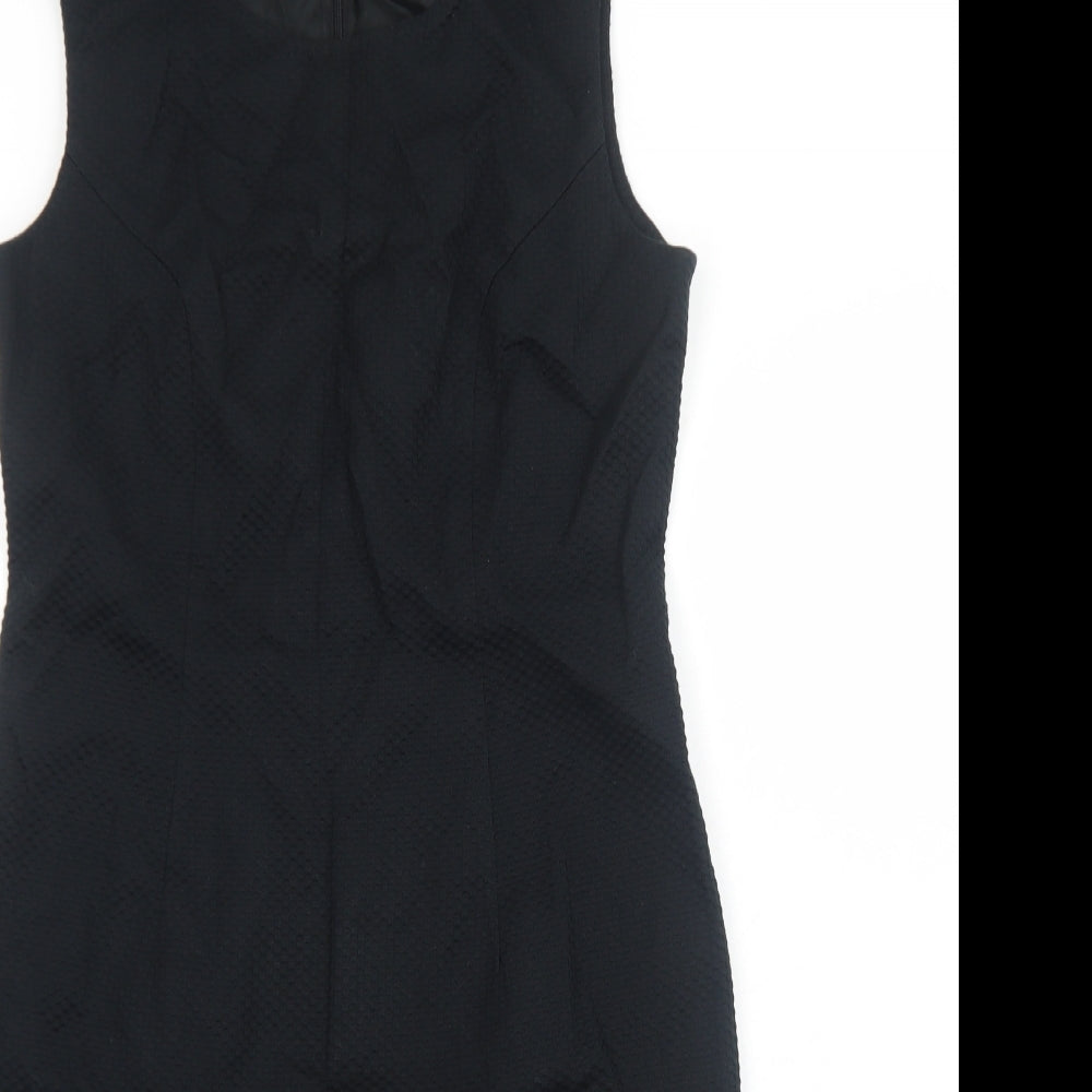 Simon Ellis Womens Black Polyester Shift Size 14 Scoop Neck Zip