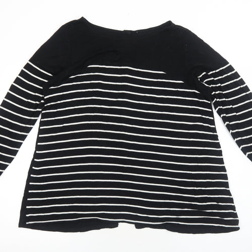 Preworn Womens Black Striped Viscose Basic Blouse Size M Boat Neck