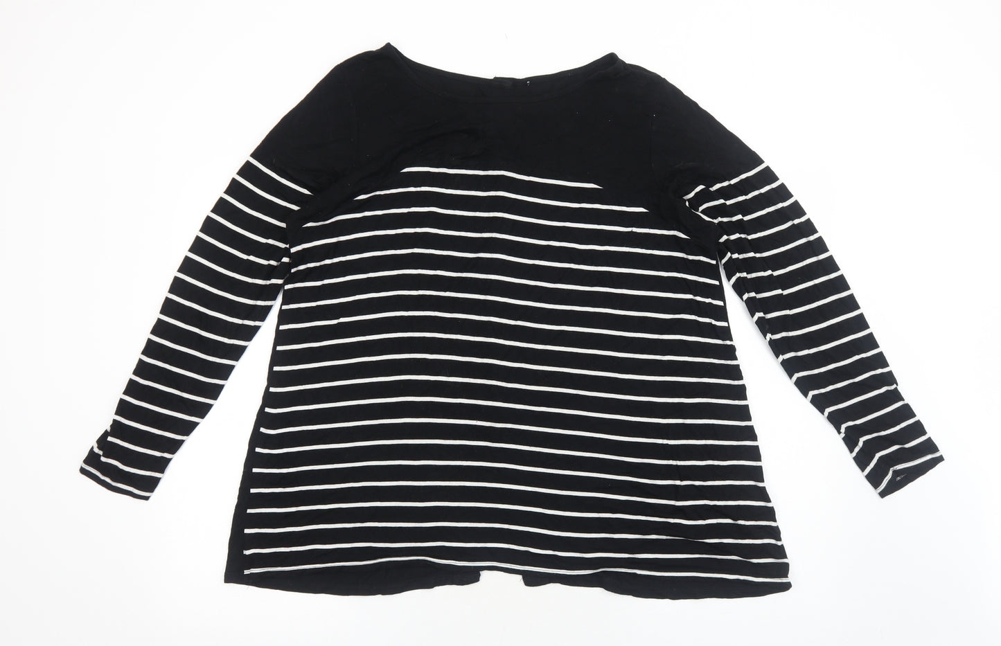 Preworn Womens Black Striped Viscose Basic Blouse Size M Boat Neck