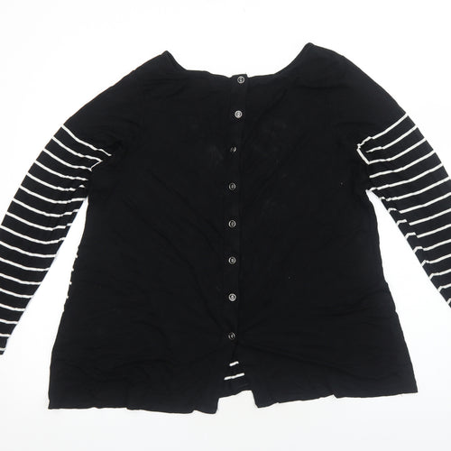 Preworn Womens Black Striped Viscose Basic Blouse Size M Boat Neck