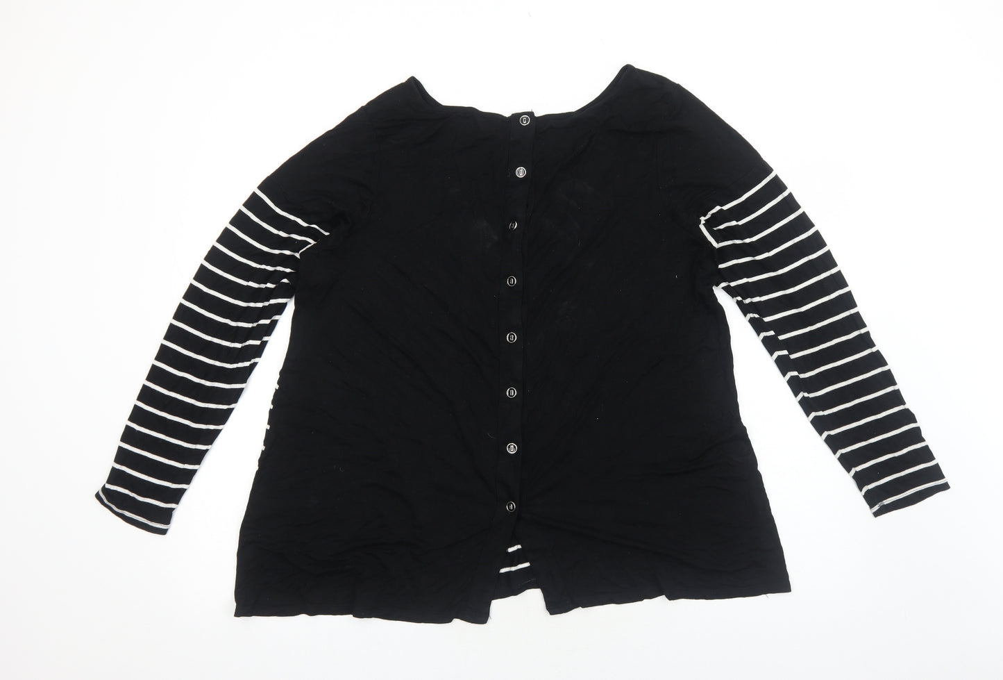 Preworn Womens Black Striped Viscose Basic Blouse Size M Boat Neck