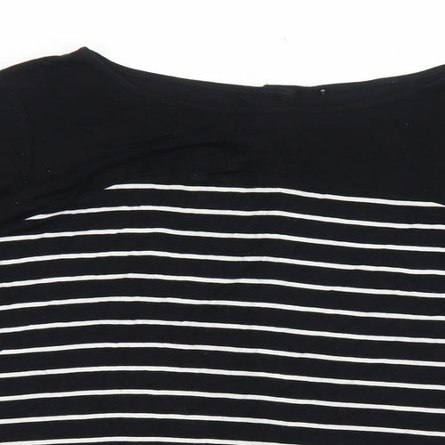 Preworn Womens Black Striped Viscose Basic Blouse Size M Boat Neck
