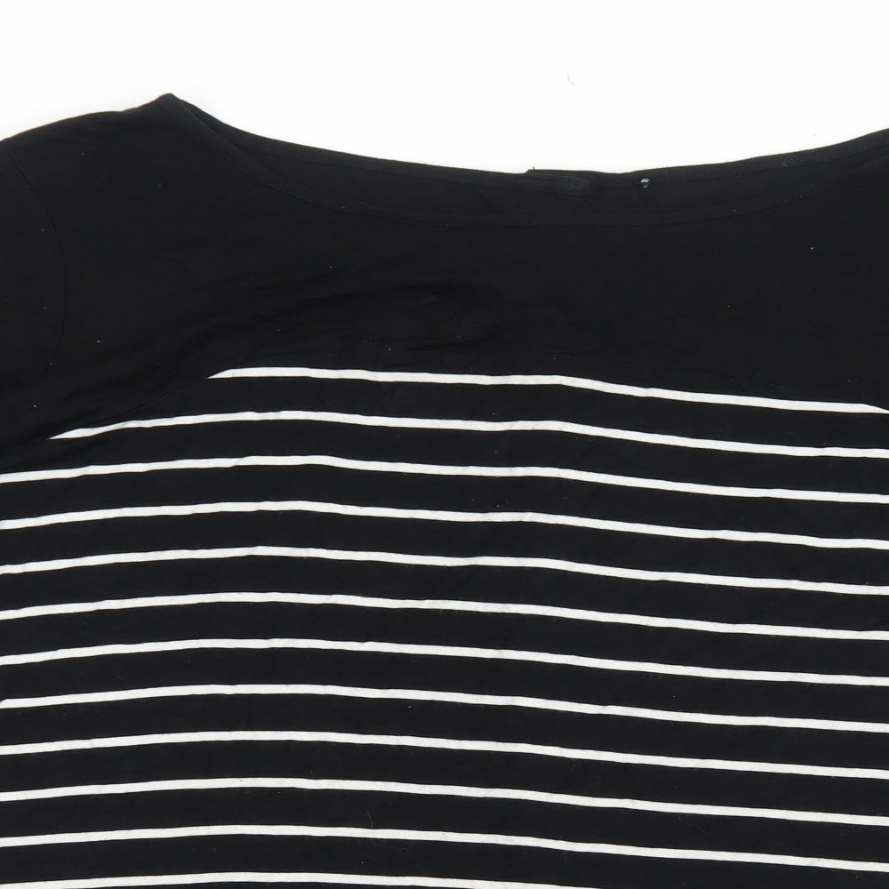Preworn Womens Black Striped Viscose Basic Blouse Size M Boat Neck