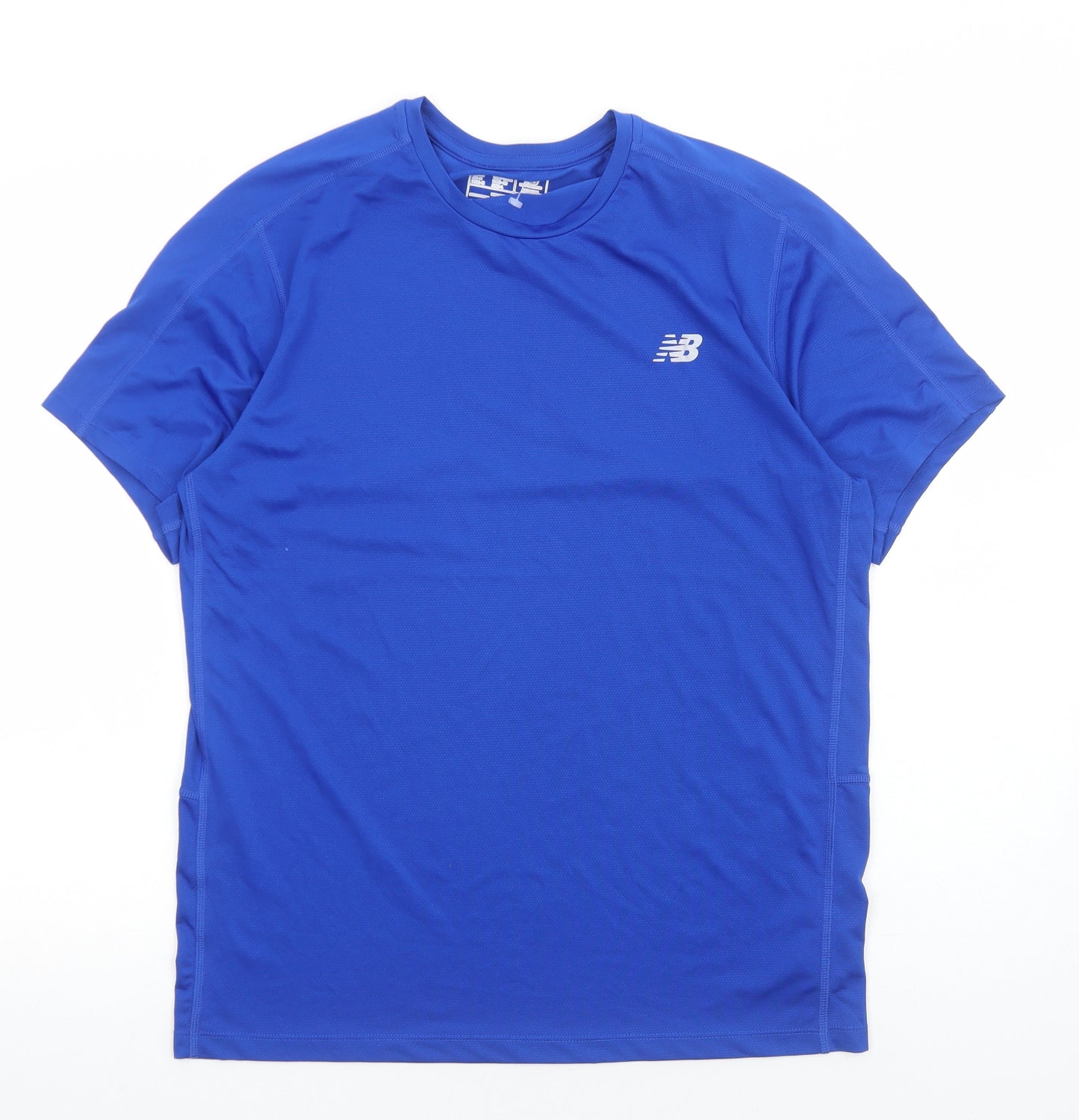 New Balance Mens Blue Polyester Basic T-Shirt Size M Round Neck Pullover