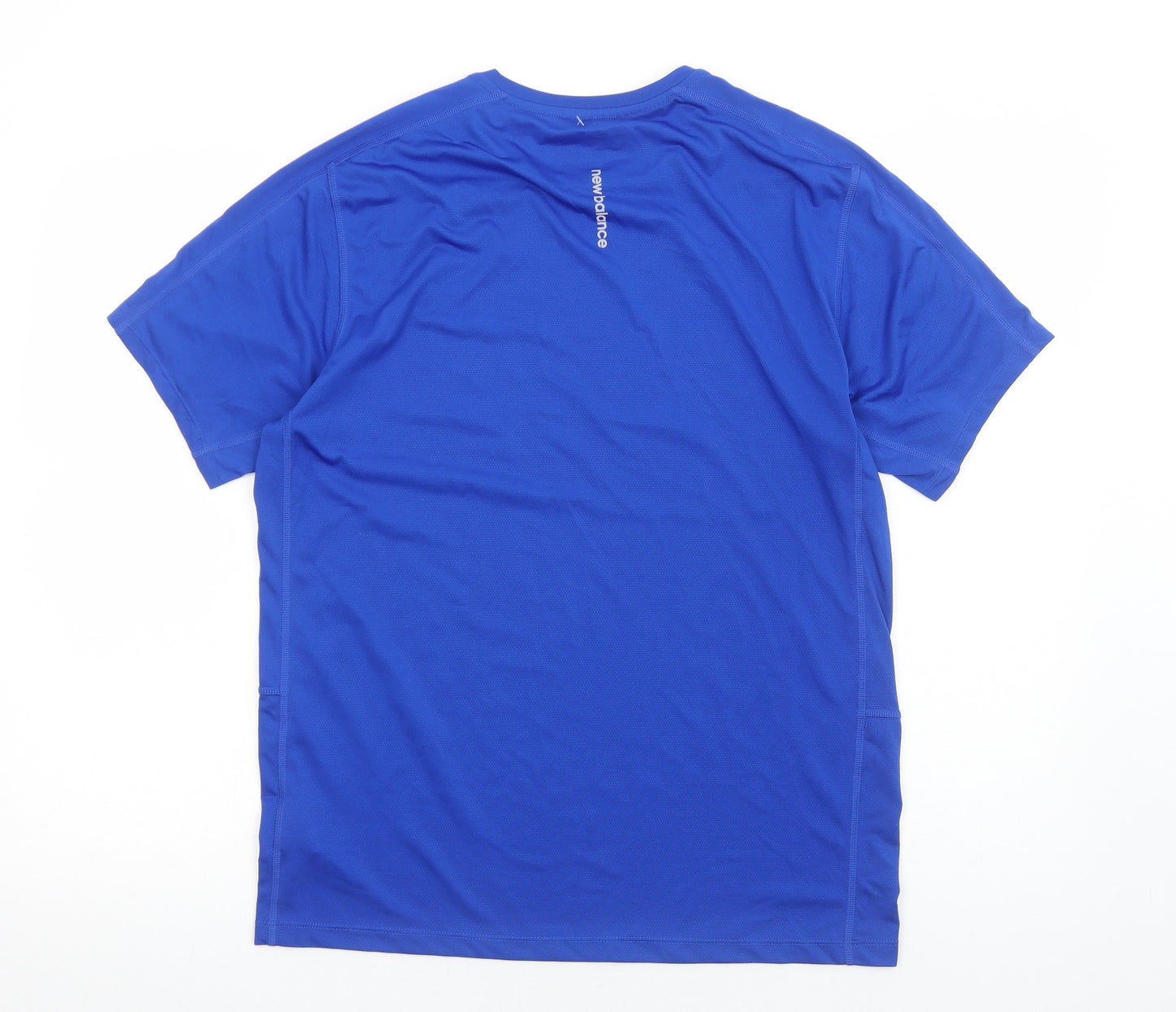New Balance Mens Blue Polyester Basic T-Shirt Size M Round Neck Pullover