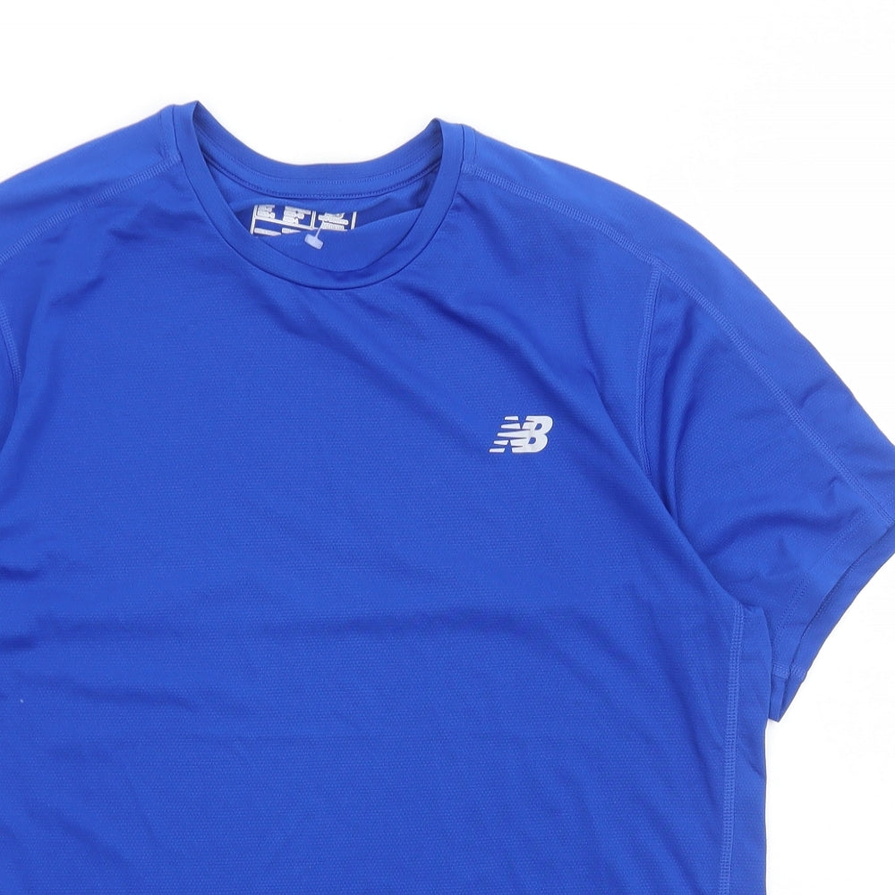 New Balance Mens Blue Polyester Basic T-Shirt Size M Round Neck Pullover