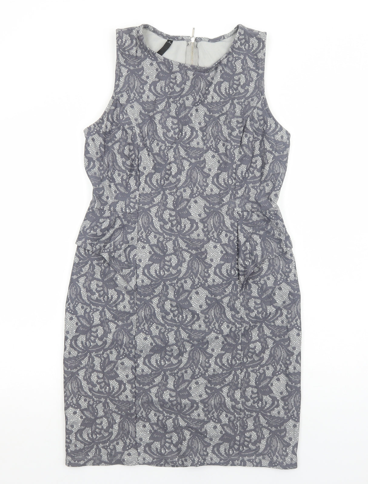 Woolworths Womens Grey Geometric Polyester A-Line Size M Round Neck Zip