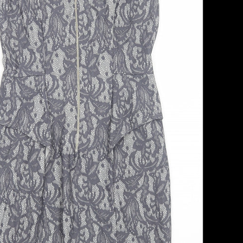 Woolworths Womens Grey Geometric Polyester A-Line Size M Round Neck Zip