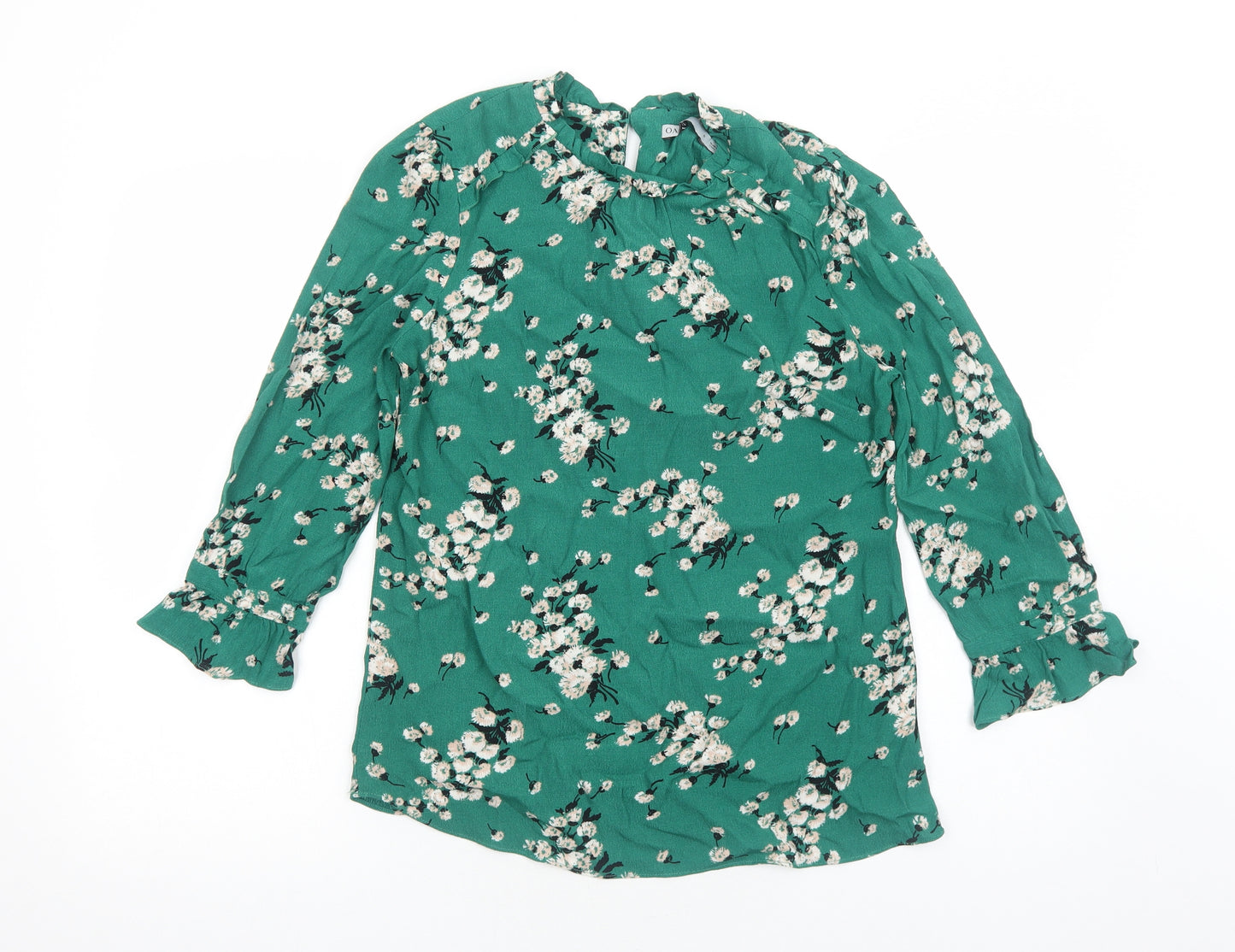 Oasis Womens Green Fair Isle Viscose Basic Blouse Size 8 Scoop Neck