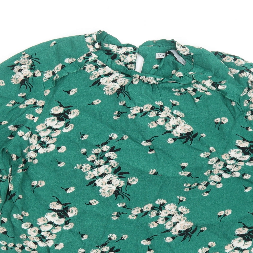 Oasis Womens Green Fair Isle Viscose Basic Blouse Size 8 Scoop Neck