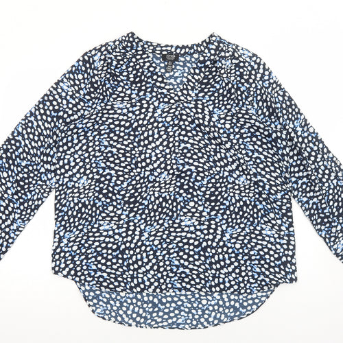 Jones New York Womens Blue Geometric Polyester Basic Blouse Size L V-Neck