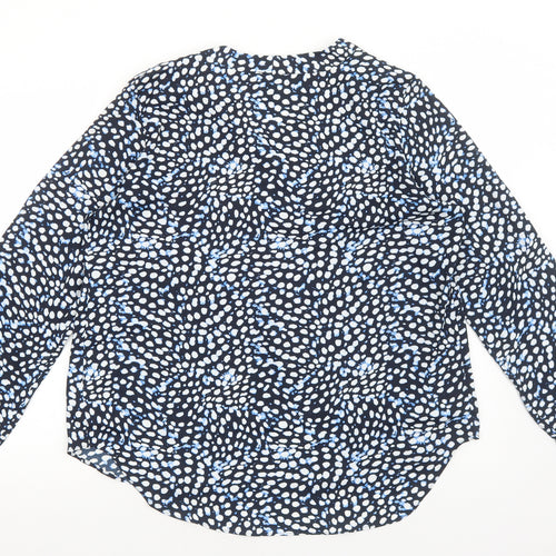 Jones New York Womens Blue Geometric Polyester Basic Blouse Size L V-Neck