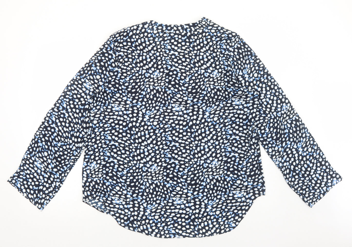 Jones New York Womens Blue Geometric Polyester Basic Blouse Size L V-Neck