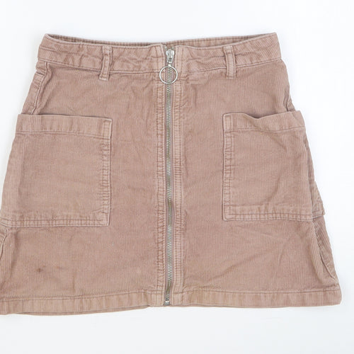 Topshop Womens Pink Cotton Straight & Pencil Skirt Size 8 Button
