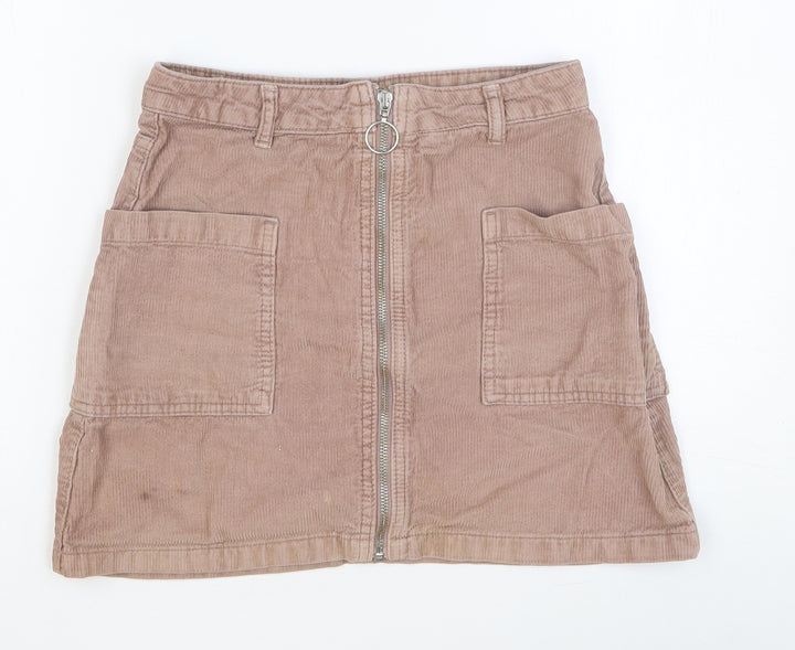 Topshop Womens Pink Cotton Straight & Pencil Skirt Size 8 Button
