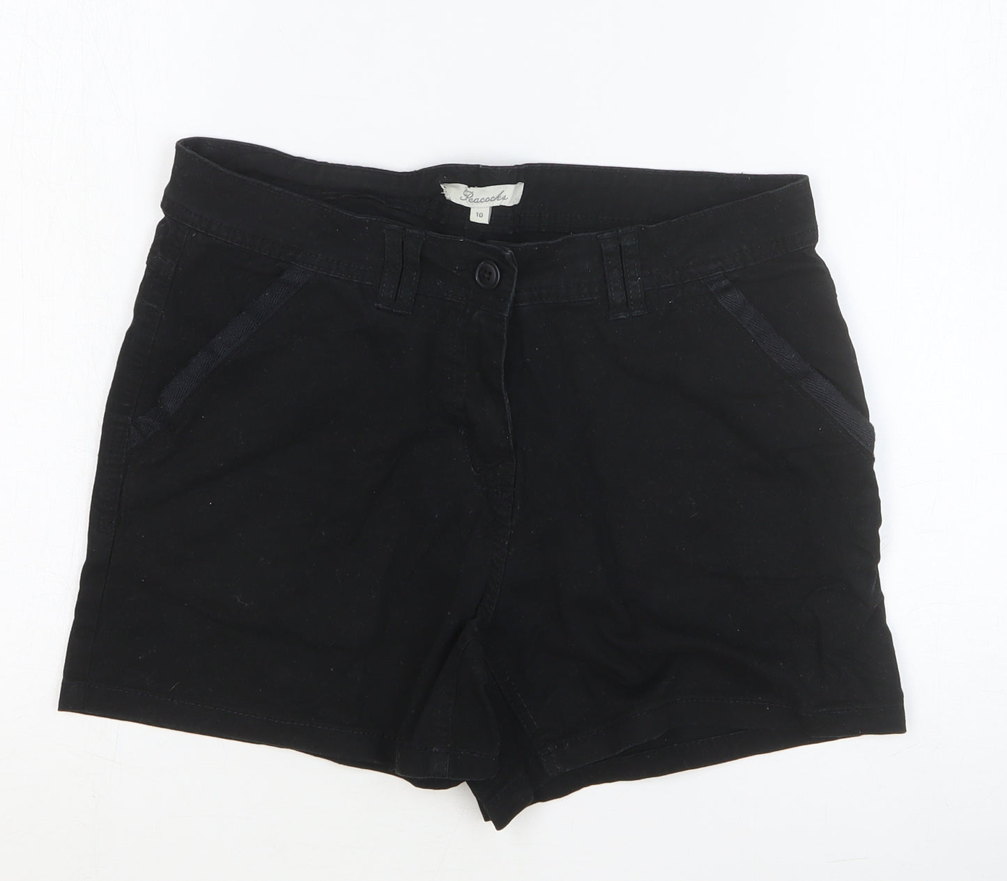 Peacocks Womens Black Cotton Basic Shorts Size 10 Regular Button