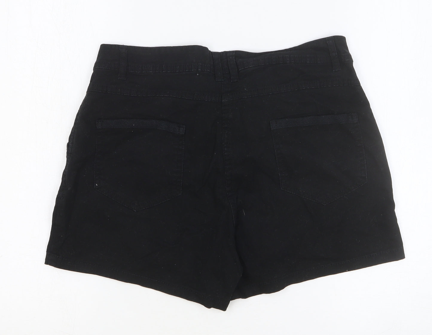Peacocks Womens Black Cotton Basic Shorts Size 10 Regular Button
