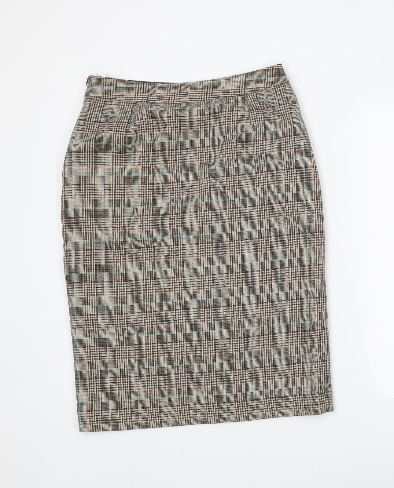 Mango Womens Brown Plaid Polyester Straight & Pencil Skirt Size 12 Zip