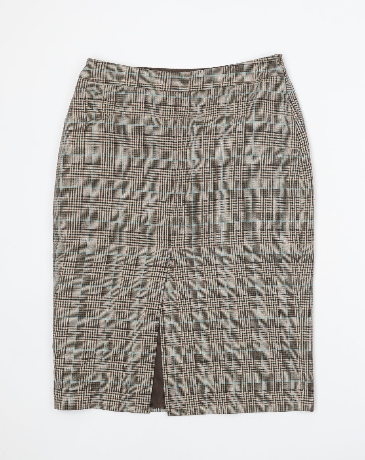 Mango Womens Brown Plaid Polyester Straight & Pencil Skirt Size 12 Zip