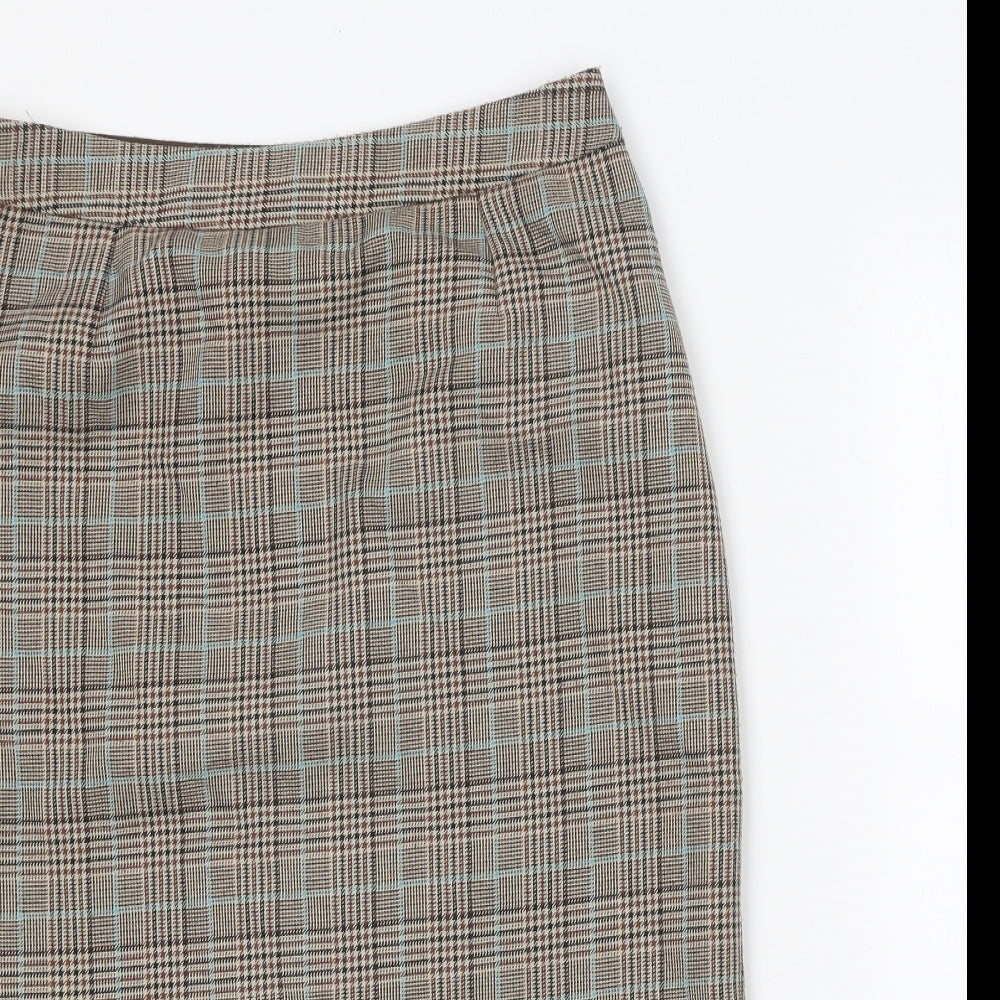 Mango Womens Brown Plaid Polyester Straight & Pencil Skirt Size 12 Zip