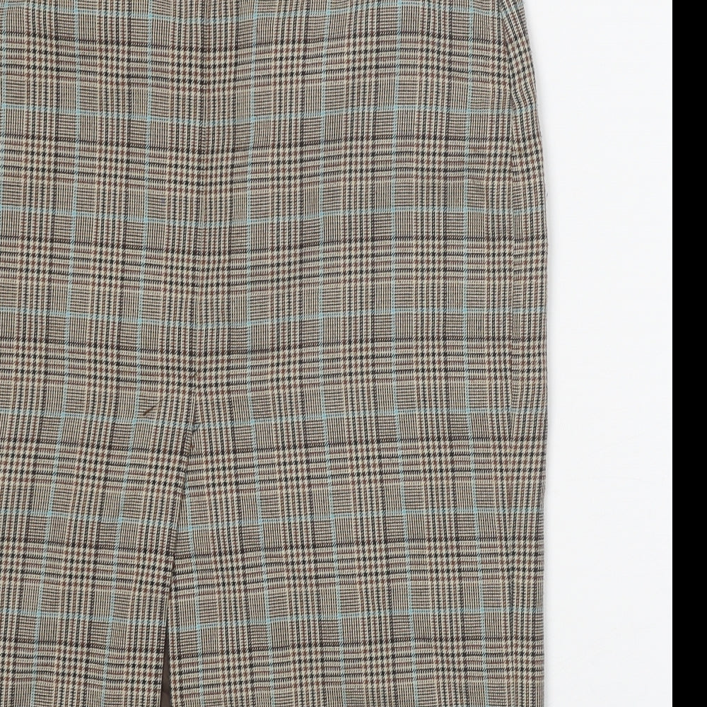 Mango Womens Brown Plaid Polyester Straight & Pencil Skirt Size 12 Zip