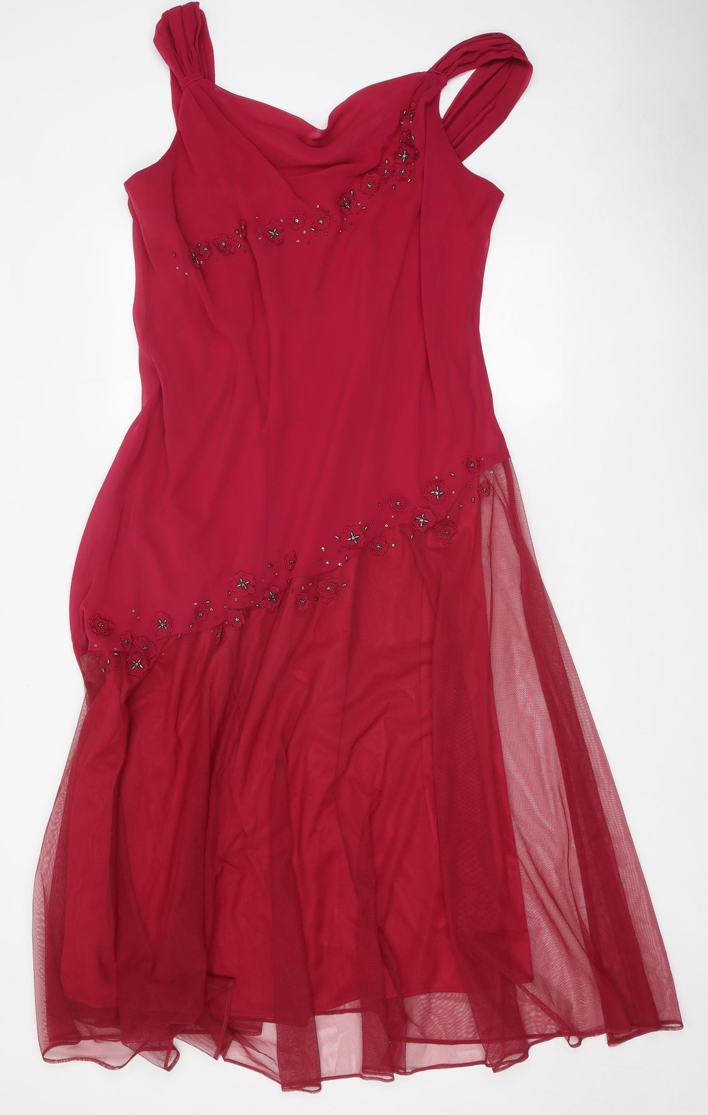 DAVID EMANUEL Womens Red Polyester Ball Gown Size 20 Scoop Neck Pullover