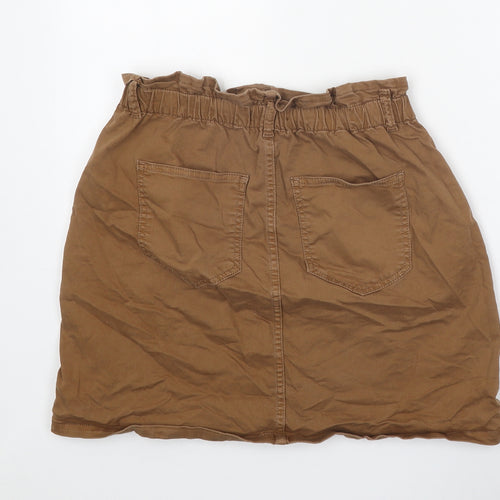 Etam Womens Brown Cotton Mini Skirt Size 10 Zip