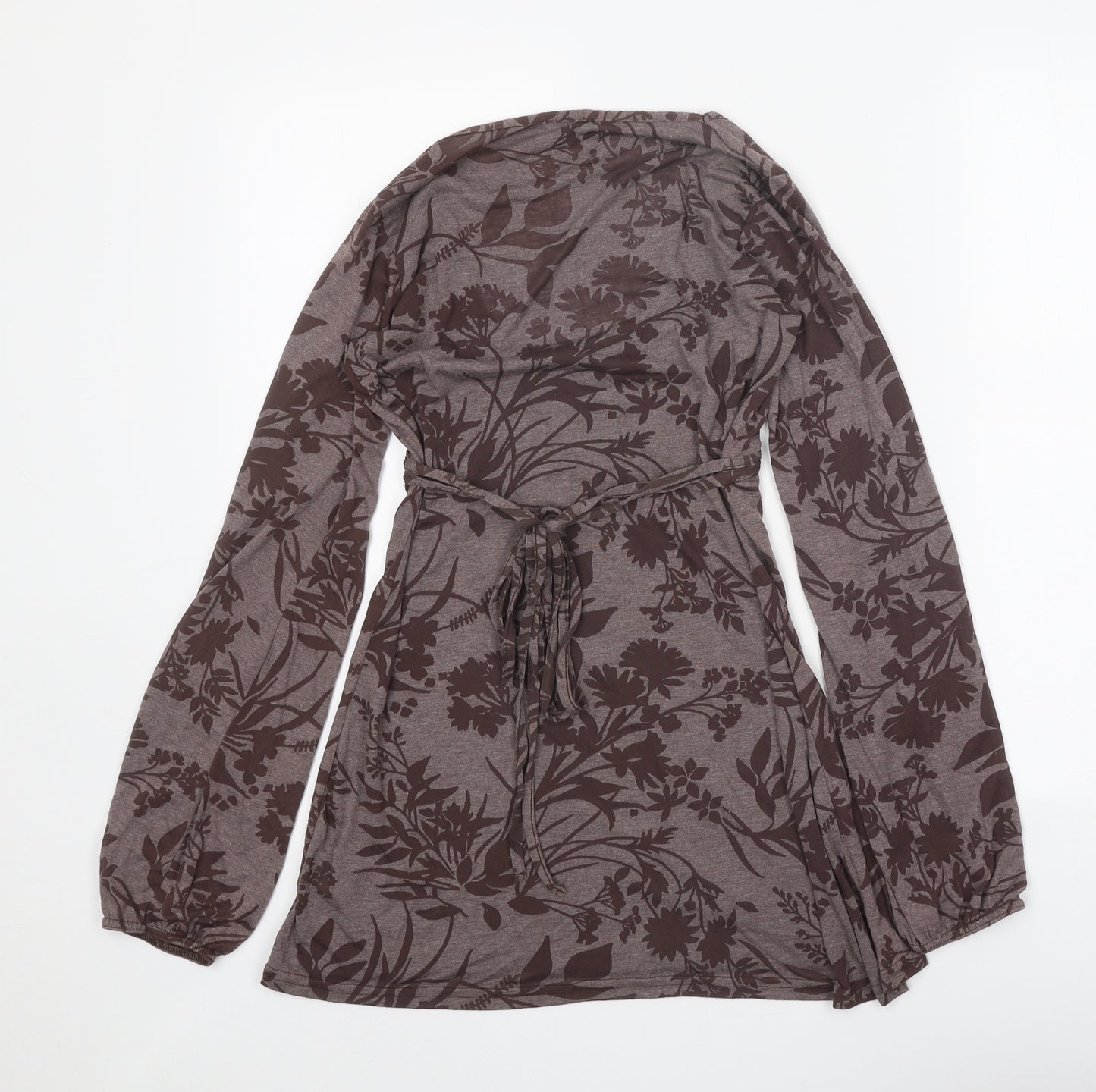 Bay Womens Brown Floral Polyester Tunic Blouse Size 12 Scoop Neck