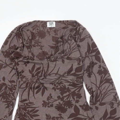 Bay Womens Brown Floral Polyester Tunic Blouse Size 12 Scoop Neck