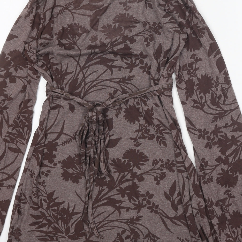 Bay Womens Brown Floral Polyester Tunic Blouse Size 12 Scoop Neck