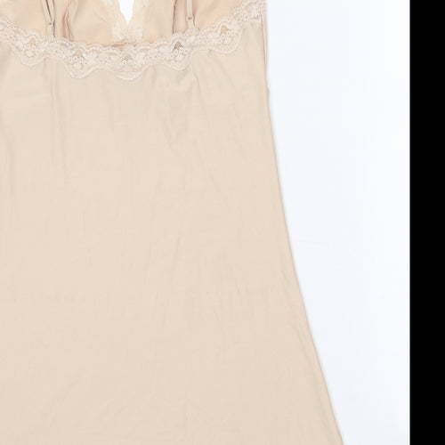 Preworn Womens Beige Polyester Slip Dress Size 12 V-Neck Pullover - Lace Trim